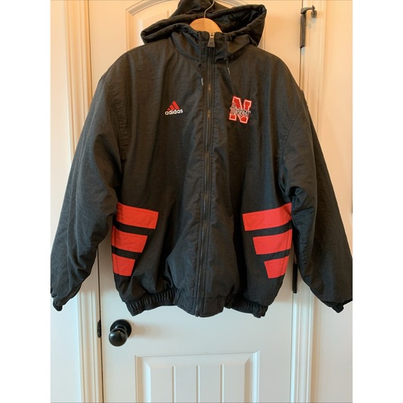 Adidas Black And Red Nebraska CornhuskersFootball Coat Size Large with hood